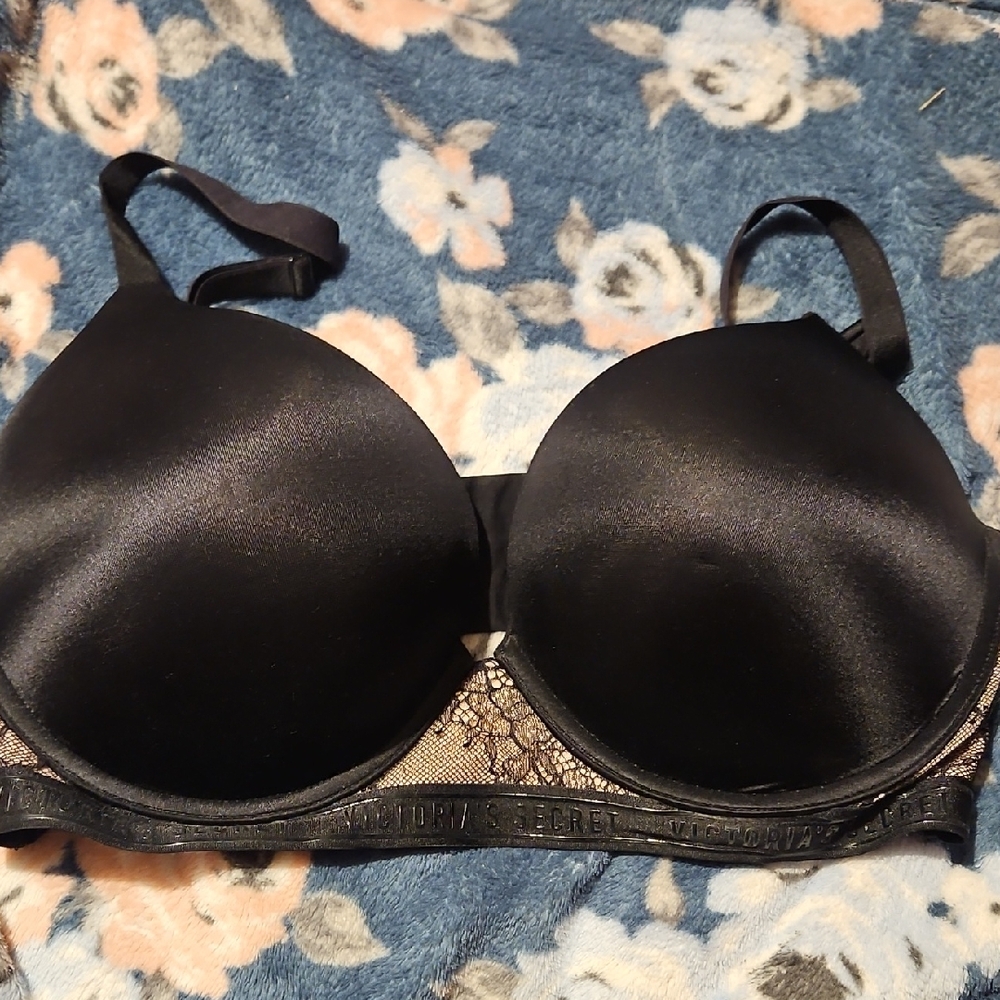 Victoria's Secret Black Satin Bra with Lace Detail